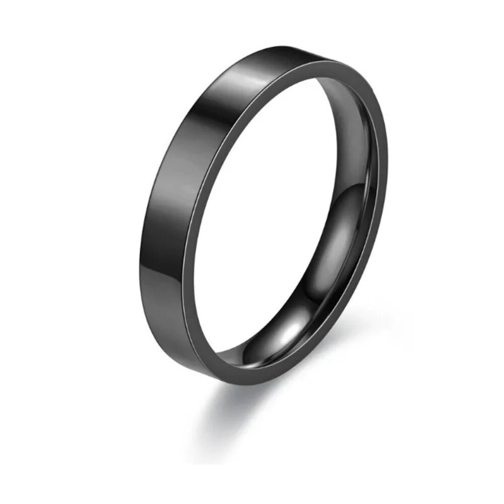 3/$35 Men's Black 4mm Band Ring Stainless Steel Plain Fashion Unisex Jewelry